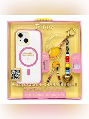 XO Poppy Pink MagSafe Compatible Phone Case with Charm Bundle 16e/15/14/13